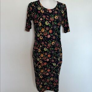 LuLaRoe Black Midi Dress with Vibrant Floral Pattern small